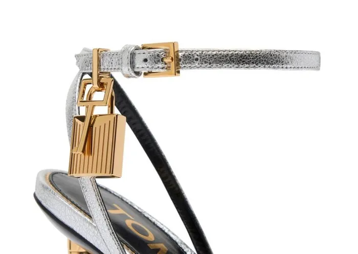 The Padlock Women TOM FORD LAMINATED NAPPA LEATHER PADLOCK POINTY NAKED SANDAL Silver The Padlock Women TOM FORD LAMINATED NAPPA LEATHER PADLOCK POINTY NAKED SANDAL Silver