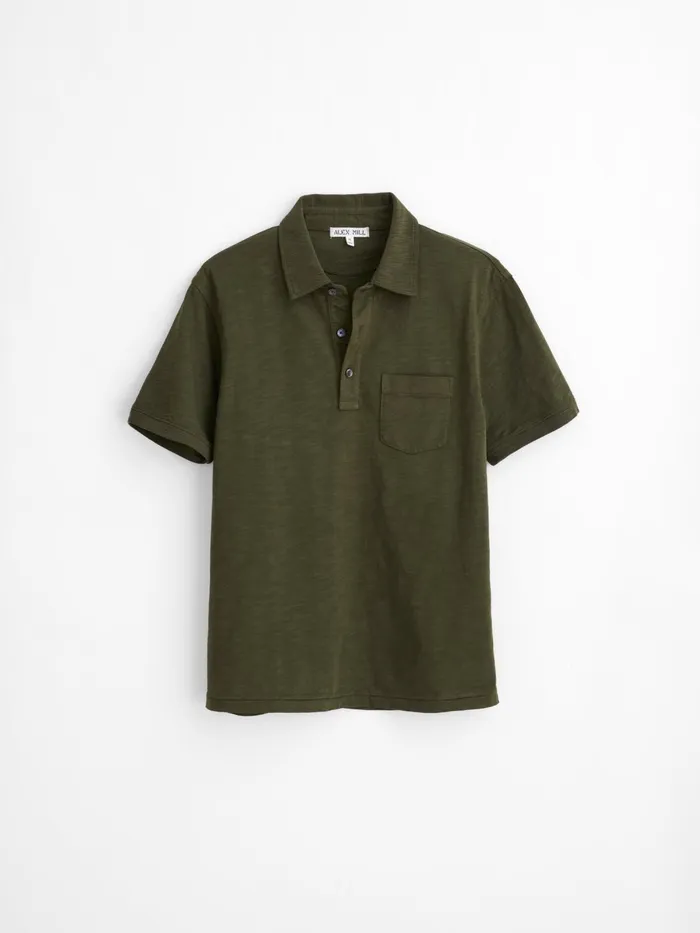 The Standard Polo In Slub Cotton Deep Olive Men Alex Mill Tees Polos
