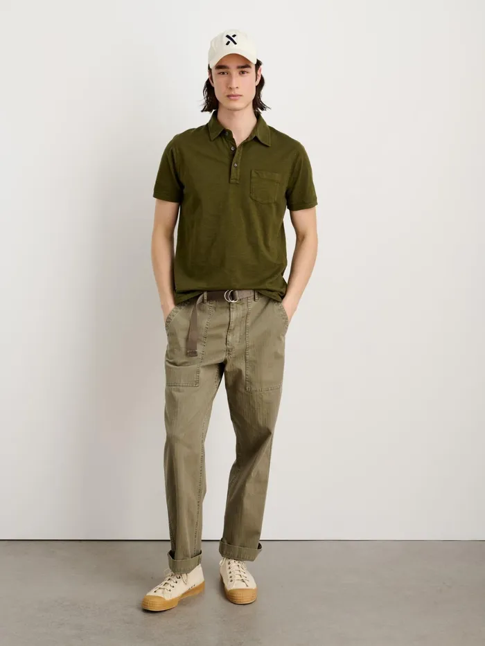 The Standard Polo In Slub Cotton Deep Olive Men Alex Mill Tees Polos