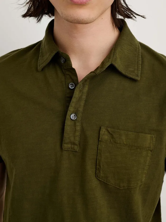 The Standard Polo In Slub Cotton Deep Olive Men Alex Mill Tees Polos