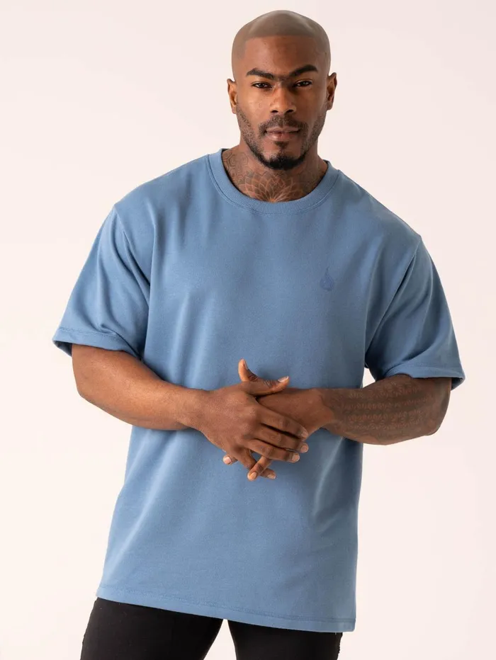 Throwback Oversized Fleece TShirt 8211 Denim Blue Men Ryderwear Tops