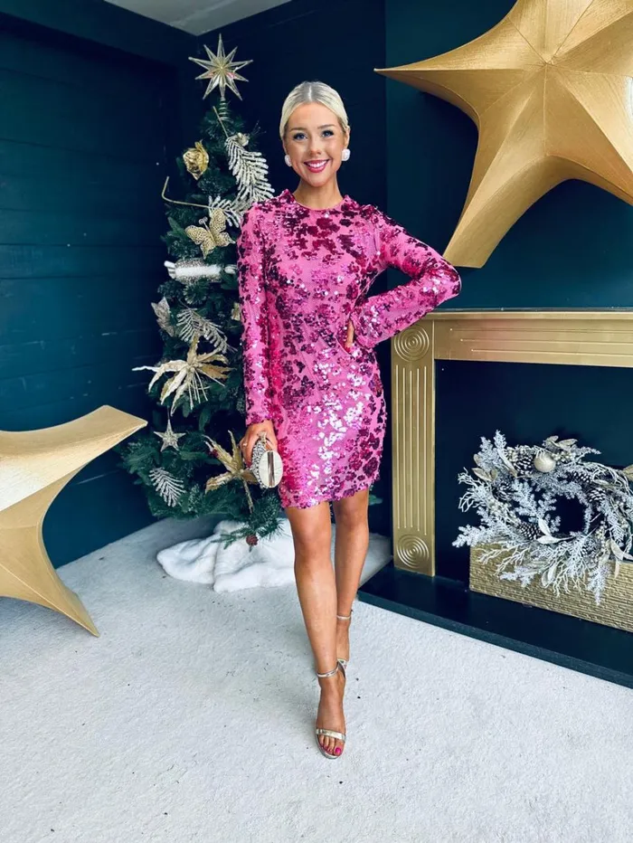 Tobi Sequin Mini Dress Fuchsia Womens Canella Lane Mini