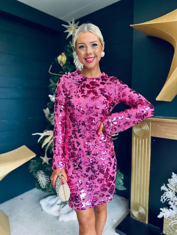 Tobi Sequin Mini Dress Fuchsia Womens Canella Lane Mini