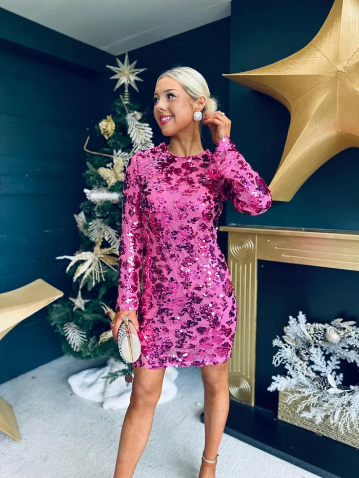 Tobi Sequin Mini Dress Fuchsia Womens Canella Lane Mini