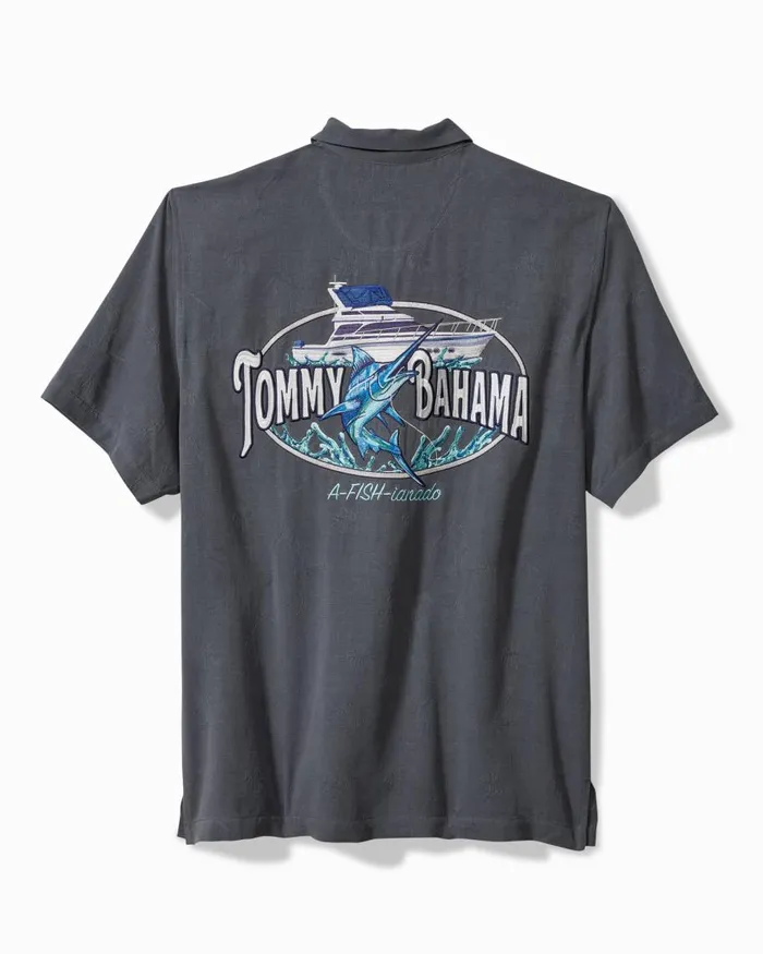 Tommy Bahama Afishianado Silk Camp Shirt Dark Sterling Men Shirts