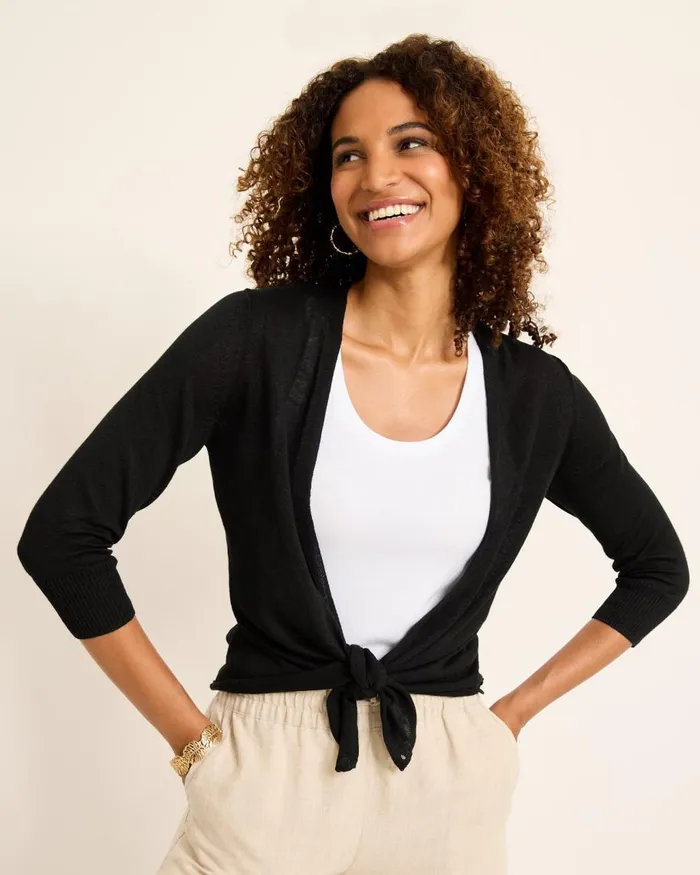 Tommy Bahama Addison LinenBlend Cardigan Black Women Sweaters