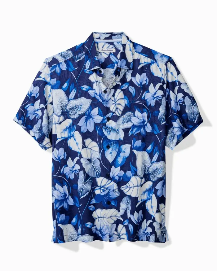 Tommy Bahama Azure Escape Silk Camp Shirt Royal Indigo Men Shirts