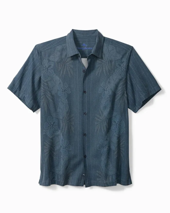 Tommy Bahama Bali Border Silk Camp Shirt Navy Men Shirts