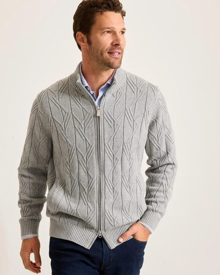 Tommy Bahama Capital Cable FullZip Cardigan Grey Heather Men Sweaters Tommy Bahama Capital Cable FullZip Cardigan Grey Heather Men Sweaters