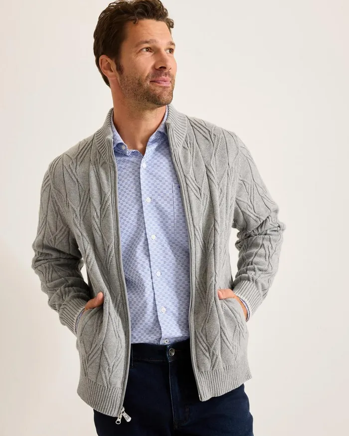 Tommy Bahama Capital Cable FullZip Cardigan Grey Heather Men Sweaters Tommy Bahama Capital Cable FullZip Cardigan Grey Heather Men Sweaters