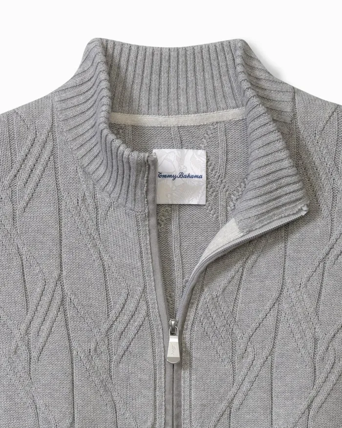 Tommy Bahama Capital Cable FullZip Cardigan Grey Heather Men Sweaters Tommy Bahama Capital Cable FullZip Cardigan Grey Heather Men Sweaters