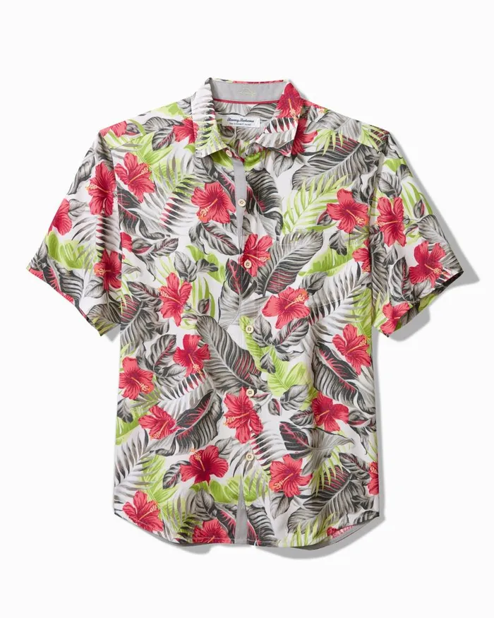 Tommy Bahama Coconut Point Hibiscus Shores IslandZone Camp Shirt Summer Grey Men Shirts