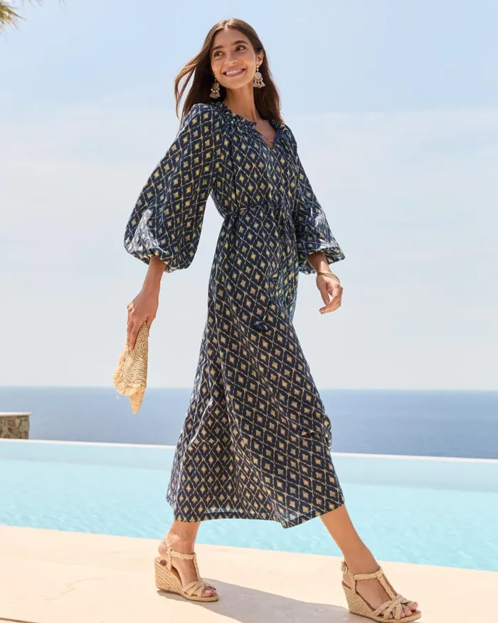 Tommy Bahama Diamond Cay LongSleeve Maxi Dress Coastline Women Dresses