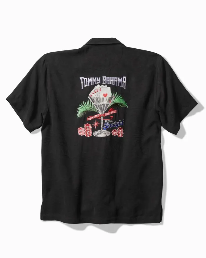 Tommy Bahama Drinking Doubles Silk Camp Shirt Black Men Shirts