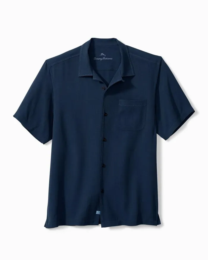 Tommy Bahama Hawaiian Herringbone Camp Shirt Navy Men Shirts