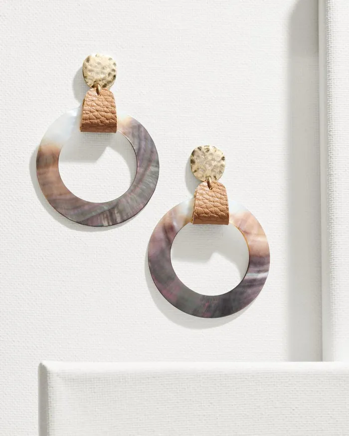 Tommy Bahama Indigo Shore Grey Shell Drop Hoop Earrings Gold Women Jewelry