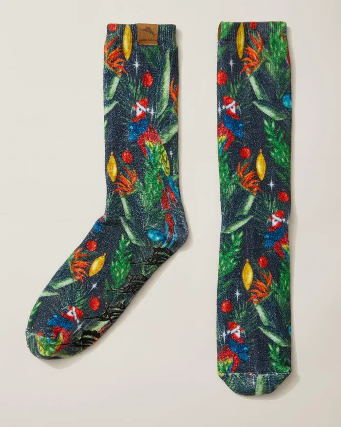 Tommy Bahama Island Soft Holiday Parrot Socks Black Men Loungewear and Pajamas