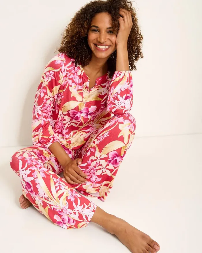 Tommy Bahama Jersey SplitNeck Long Sleeve and Pants Pajama Set Fuchsia Red Women Sleepwear Tommy Bahama Jersey SplitNeck Long Sleeve and Pants Pajama Set Fuchsia Red Women Sleepwear