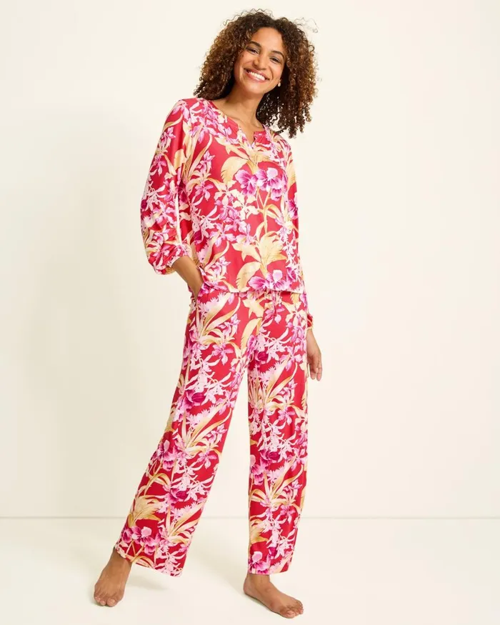 Tommy Bahama Jersey SplitNeck Long Sleeve and Pants Pajama Set Fuchsia Red Women Sleepwear Tommy Bahama Jersey SplitNeck Long Sleeve and Pants Pajama Set Fuchsia Red Women Sleepwear