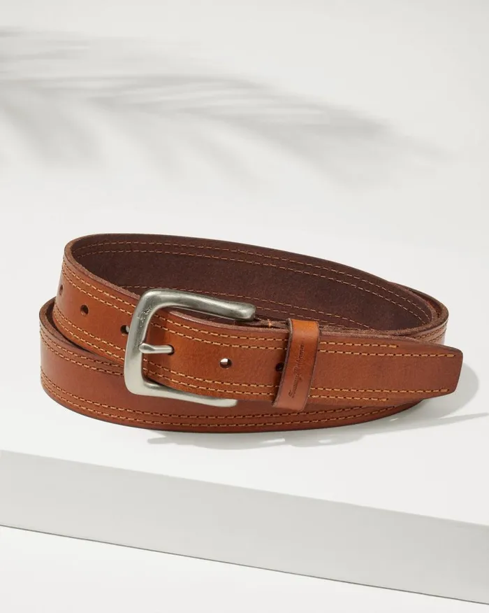 Tommy Bahama Leather TopStitch Belt Tan Men Belts