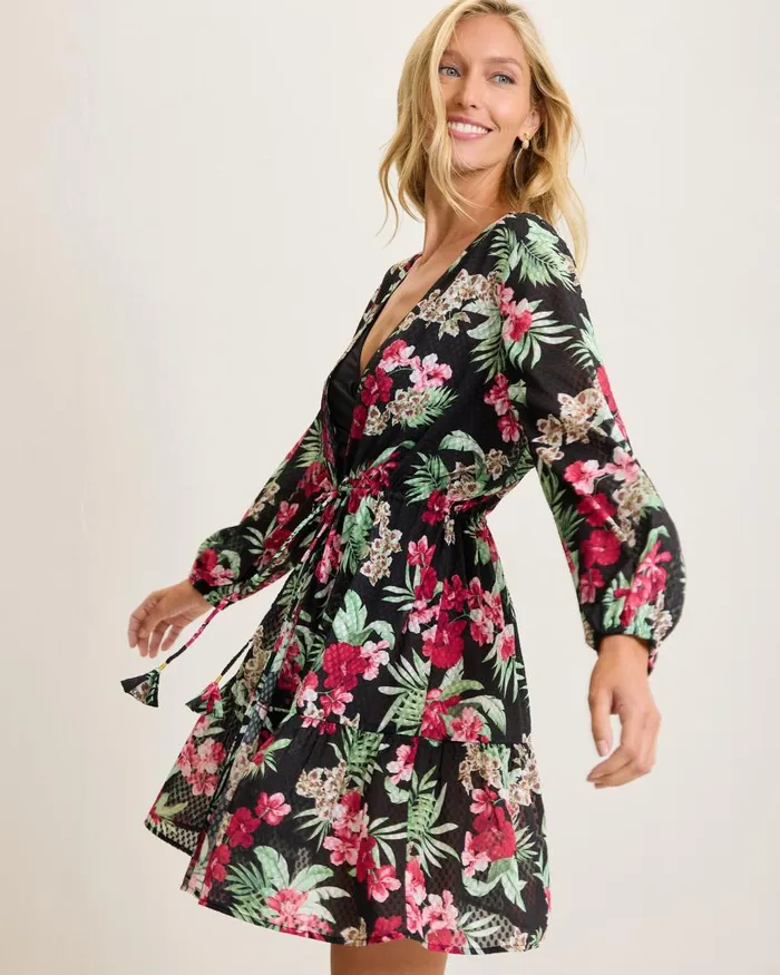 Tommy Bahama Lily Cat Open Front Beach Tunic Black Women Beach Coverups