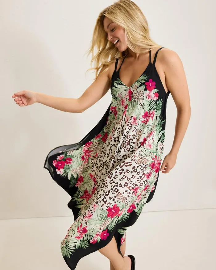 Tommy Bahama Lily Cat Scarf Coverup Dress Black Women Dresses