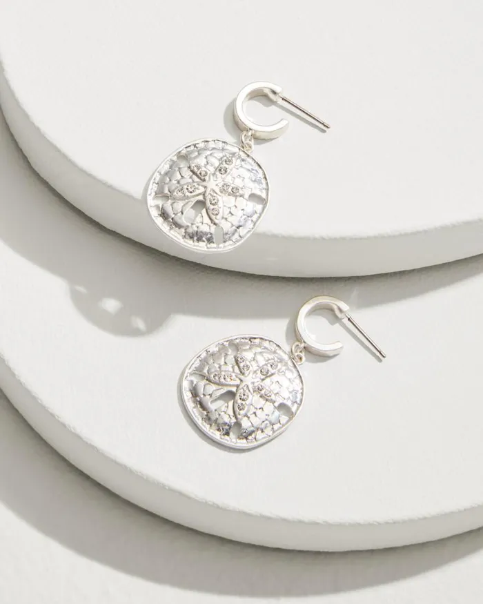 Tommy Bahama Marco Island Sand Dollar Drop Hoop Earrings Silver Women Jewelry