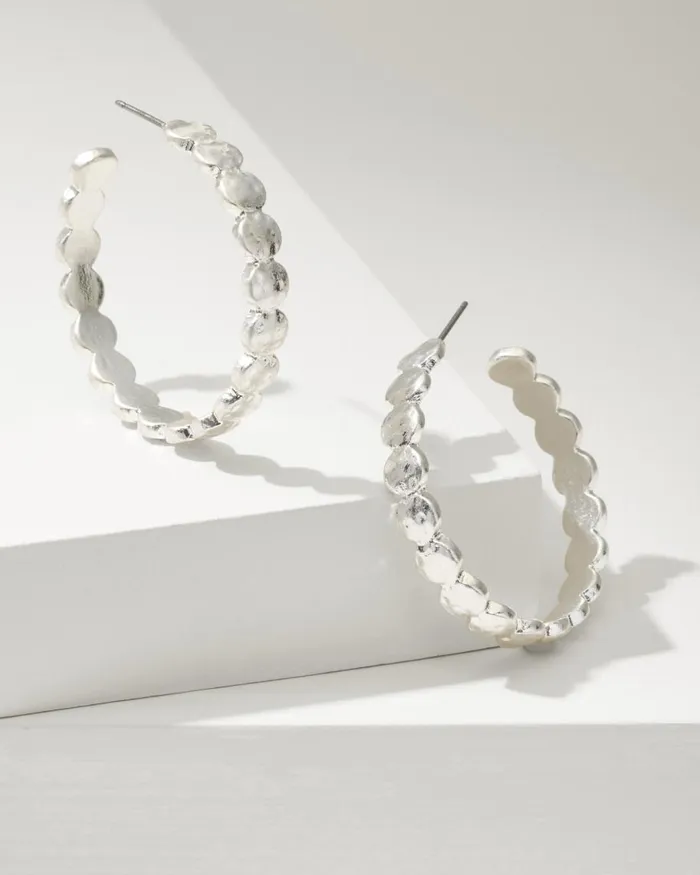 Tommy Bahama Marco Island Textured Disc Hoop Earrings Silver Women Jewelry