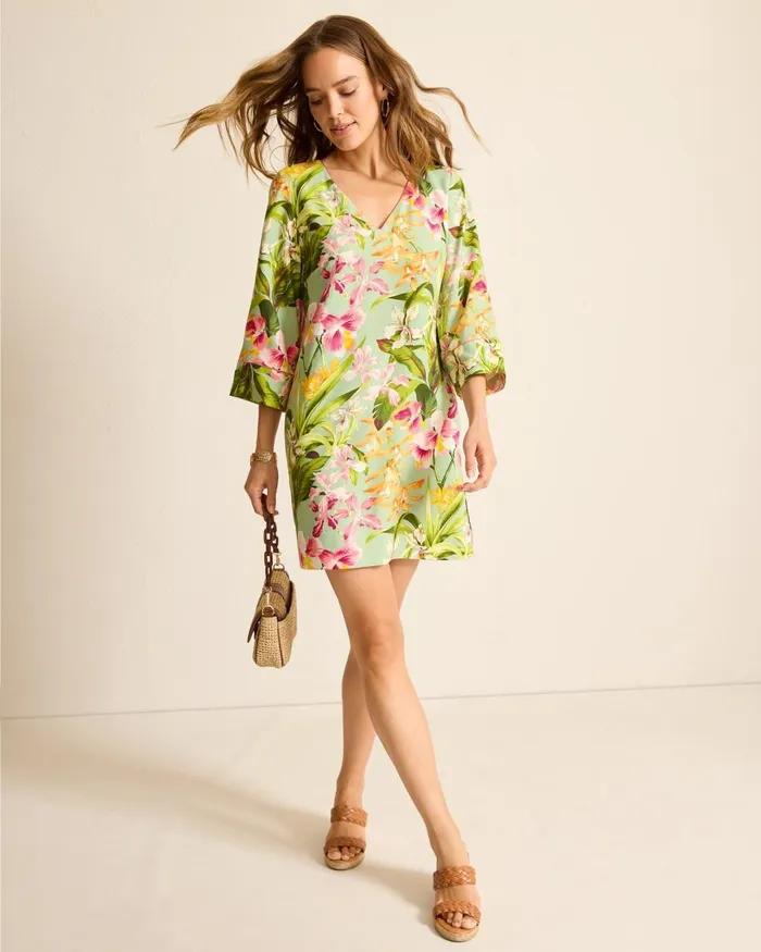 Tommy Bahama Orchid Bay Silk Shift Dress Polished Pine Women Dresses