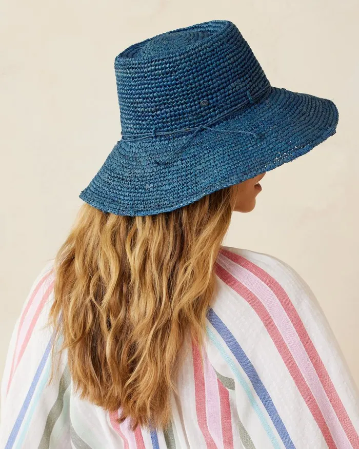 Tommy Bahama Packable Raffia Bucket Hat Deep Water Blue Women Hats and Caps Tommy Bahama Packable Raffia Bucket Hat Deep Water Blue Women Hats and Caps
