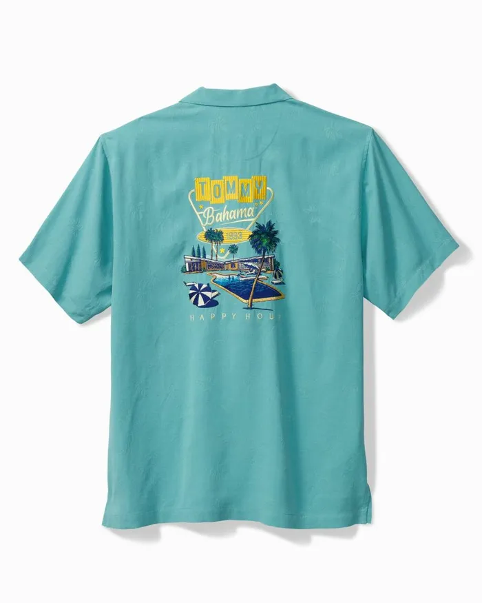 Tommy Bahama Retro Lounge Silk Camp Shirt Como Blue Men Shirts