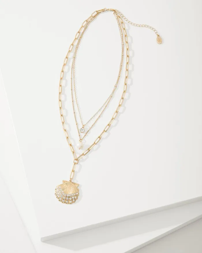 Tommy Bahama Sanibel Island Layered Shell Pendant Necklace Gold Women Jewelry