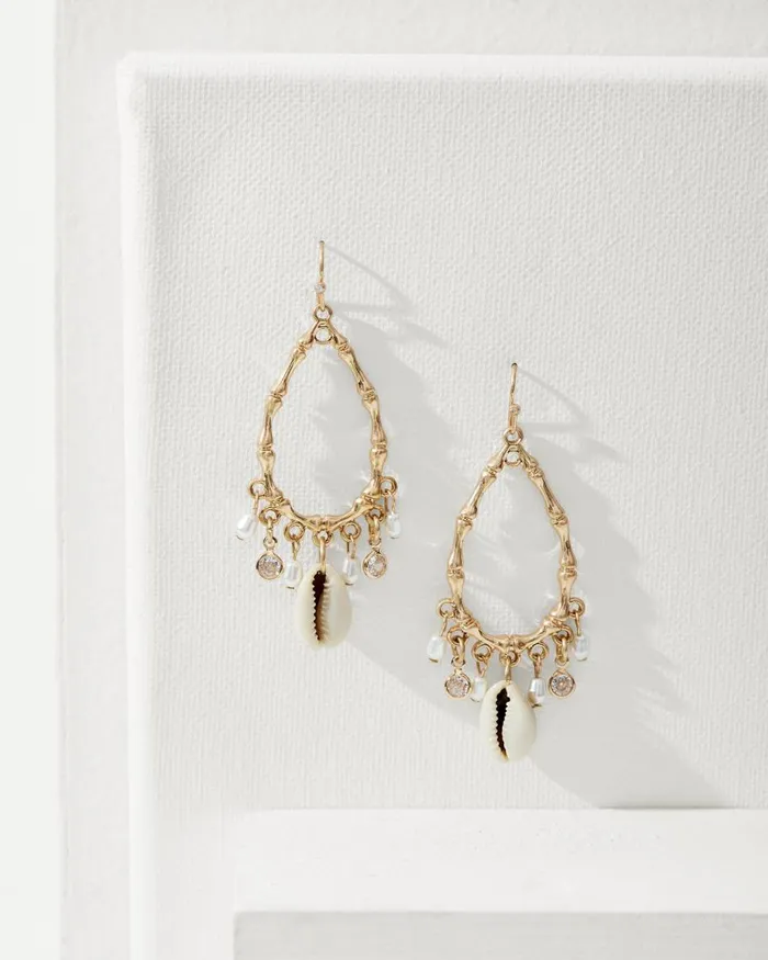 Tommy Bahama Seaside Shell Drop Hoop Charm Earrings Gold Women Jewelry
