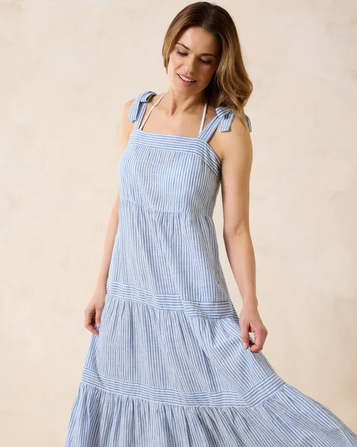 Tommy Bahama Shoreline Stripe Coverup Dress Beaming Blue Women Dresses