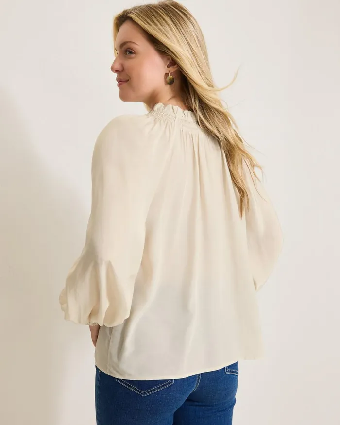 Tommy Bahama Silky Seas Smocked Peasant Top Cameo Women Tops and Shirts Tommy Bahama Silky Seas Smocked Peasant Top Cameo Women Tops and Shirts