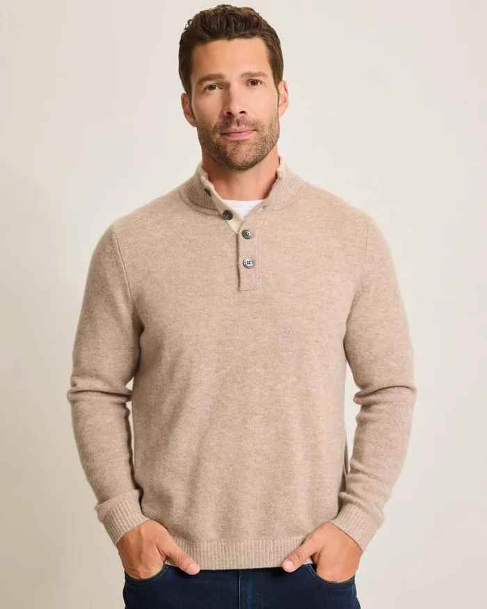 Tommy Bahama Soft Sands Cashmere ButtonMock Sweater Taupe Heather Men Sweaters Tommy Bahama Soft Sands Cashmere ButtonMock Sweater Taupe Heather Men Sweaters