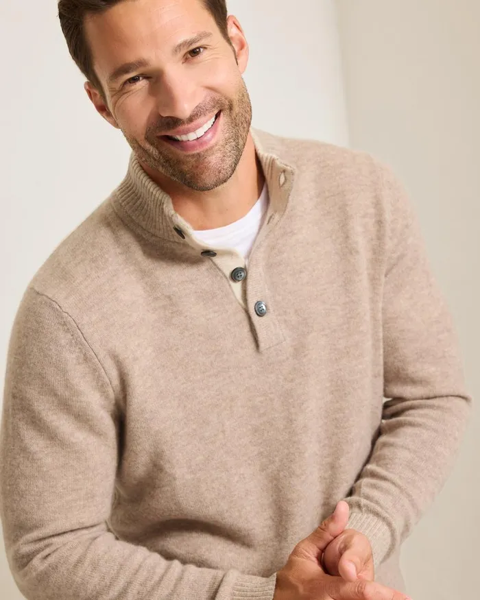 Tommy Bahama Soft Sands Cashmere ButtonMock Sweater Taupe Heather Men Sweaters Tommy Bahama Soft Sands Cashmere ButtonMock Sweater Taupe Heather Men Sweaters
