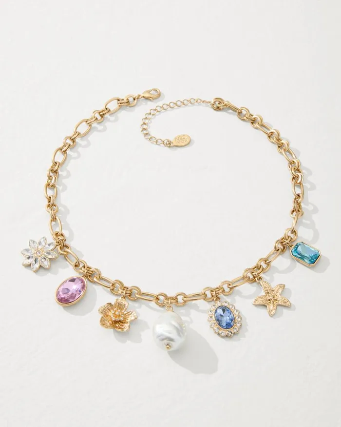 Tommy Bahama Tidal Treasure MultiCharm Statement Necklace Gold Women Jewelry