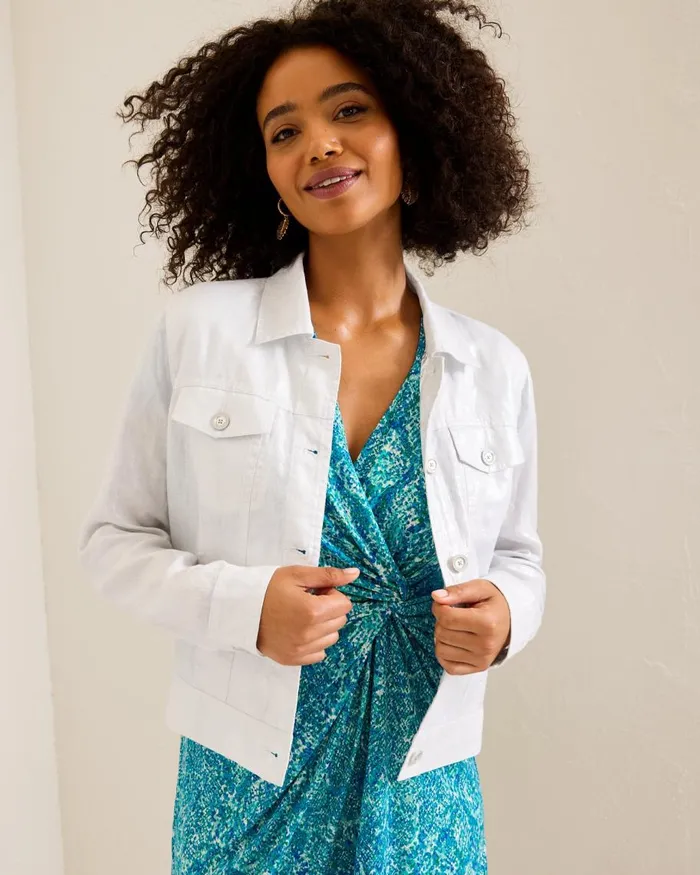 Tommy Bahama Two Palms Shimmer Linen Jacket White Women Jackets