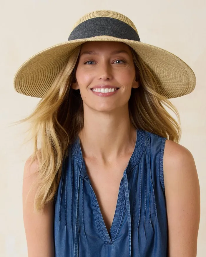 Tommy Bahama UltraBraid Bow Sun Hat Charcoal Women Hats and Caps