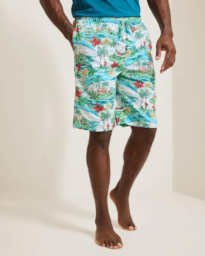 Tommy Bahama Woven Tropical Print Pajama Shorts Big Sky Blue Men Loungewear and Pajamas