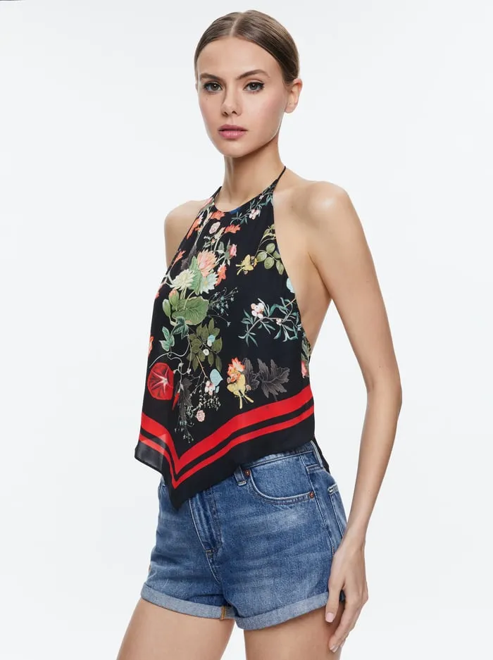 Tops Women Alice Olivia Frenchie Handkerchief Halter Top Blush Kiss Black