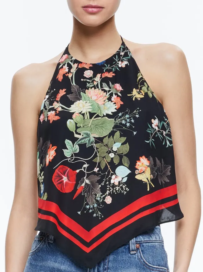 Tops Women Alice Olivia Frenchie Handkerchief Halter Top Blush Kiss Black