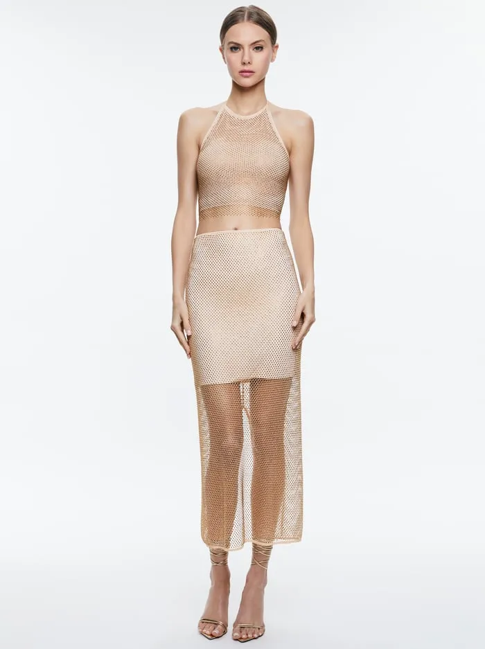Tops Women Alice Olivia Jaymee Embellished Tie Neck Cropped Halter Top Almondgold