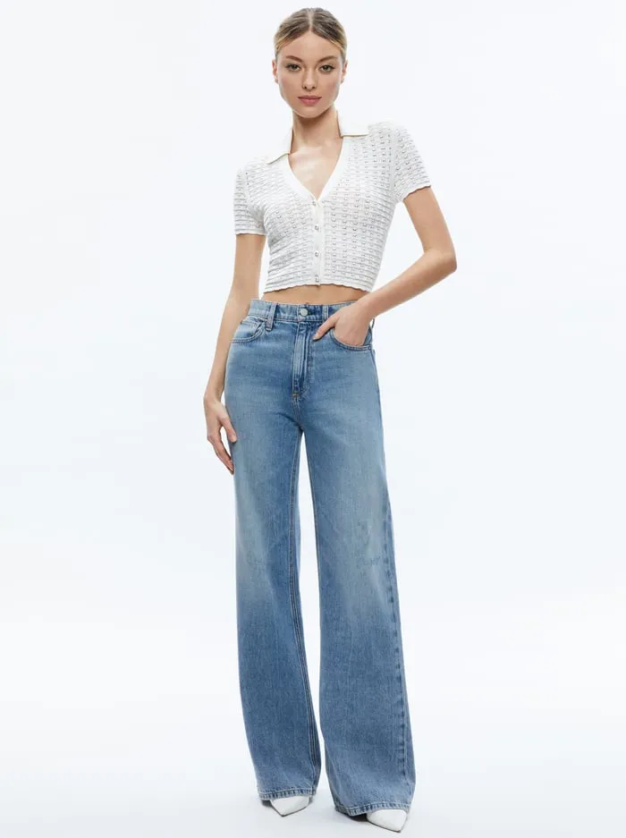 Tops Women Alice Olivia Linda Cropped Polo Soft White