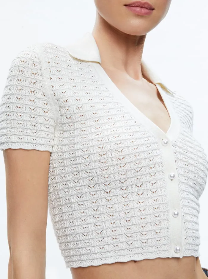 Tops Women Alice Olivia Linda Cropped Polo Soft White