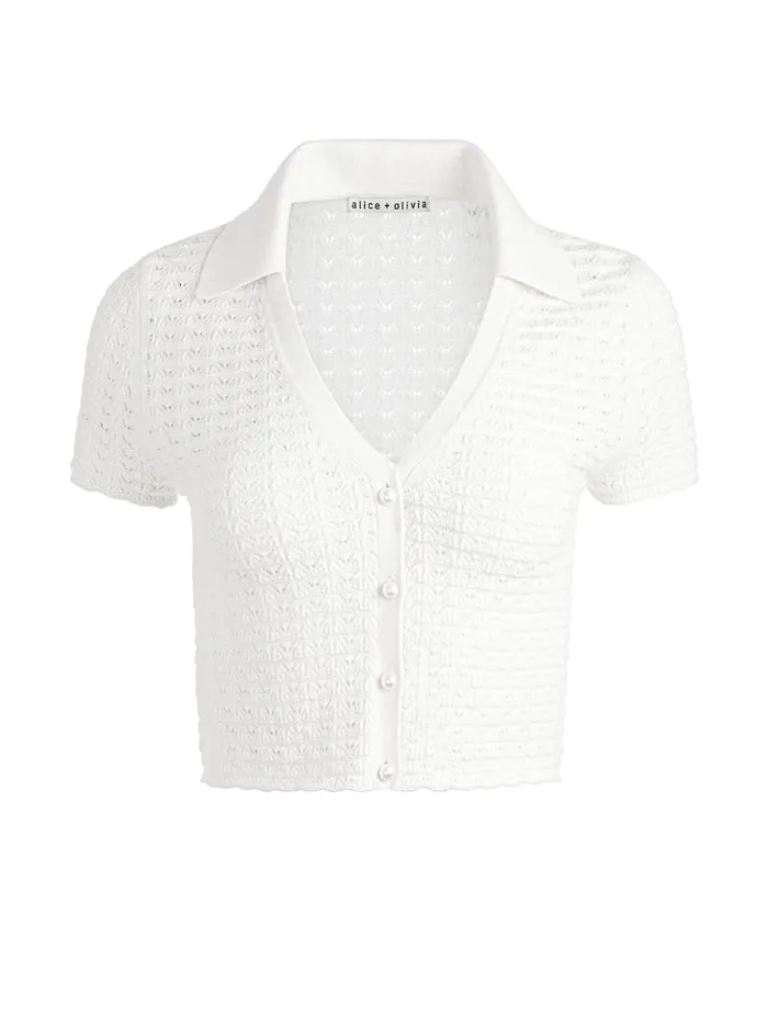 Tops Women Alice Olivia Linda Cropped Polo Soft White