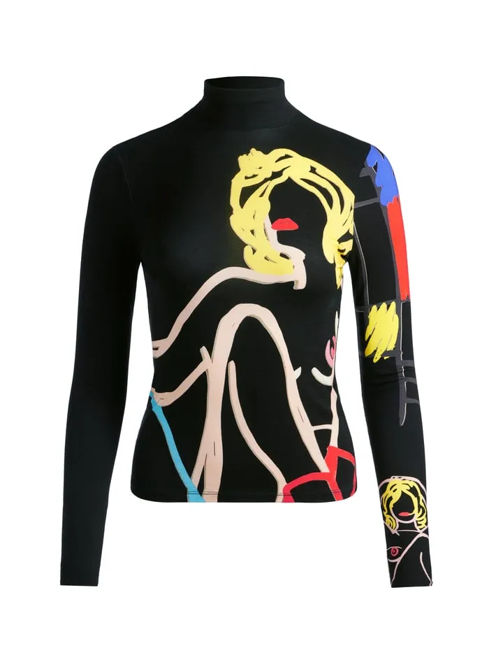 Tops Women Alice Olivia Tom Wesselmann Delaina Long Sleeve Turtleneck Top Natural Beauty
