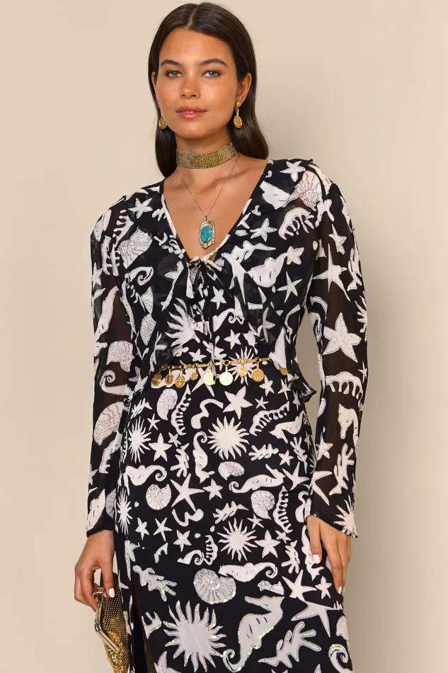 Tops Women RIXO Neelu Sequin Ocean Black Tops Women RIXO Neelu Sequin Ocean Black