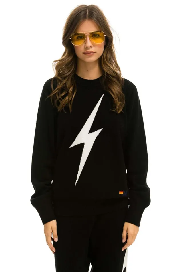 UNISEX BOLT CASHMERE LIGHT SWEATER 8211 BLACK WHITE BOLT Men Aviator Nation Sweatshirts